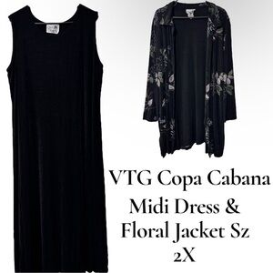 Vintage 80s Copa Cabana Original Floral Beach Lounge Maxi Dress and Jacket Sz 2X